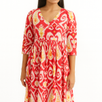 Floral Printed Red Women Dress, Cotton Handmade Dress, Skater Circle Dress, Customized Measurement Size Also Available
