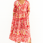 Floral Printed Red Women Dress, Cotton Handmade Dress, Skater Circle Dress, Customized Measurement Size Also Available