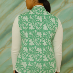 Handmade Green Cotton Floral Jacket with Pockets - Elegant Button-Up Vest
