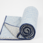 Handmade Cotton Block Print Quilt – Reversible Floral Jaipuri Blanket, Blue Border Bedding, Indian Cotton Quilt