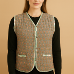 Hand Block Printed Cotton Vest: Gray Indian Handmade Outerwear