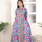 Hand Block Printed Dress - Red Floral Long Cotton Dress, Handmade Beach Cover Up, Perfect Gift For Her, Summer Cotton Dress