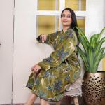 Green Jungle Print Velvet Kimono Robe | Bridesmaid Velvet Coat, Morning Tea Jacket, Cotton Velvet Women’s Robe, Bridal Wear, Gift For Her