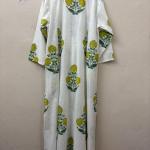 White Floral hand block Print full Sleeve Dress, Block print dress, Midi Dress, Mini Dress, Customize Measurement Size Also Available