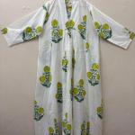 White Floral hand block Print full Sleeve Dress, Block print dress, Midi Dress, Mini Dress, Customize Measurement Size Also Available