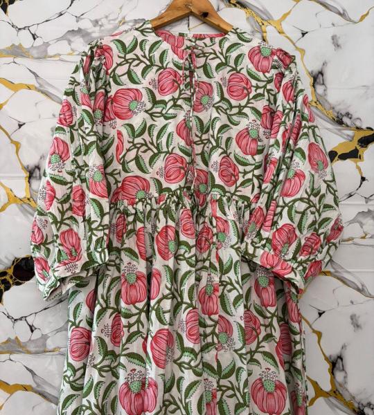 Hand Block Printed Cotton Maxi Dress: Indian Handmade Summer Dress