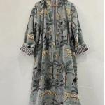 Handmade Green Jungle Print Velvet Kimono Robe: Cotton Bridal Coat