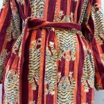 Handmade Green Jungle Print Velvet Kimono Robe: Cotton Bridal Coat