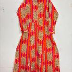 Women's Red Tiger Print Maxi Dress | Full Sleeve Collared Long Dress | Elegant Cotton Shirt Dress with Pockets
