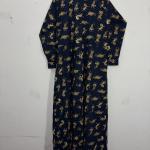 Women's Navy Blue Tiger Print Maxi Dress | Full Sleeve Collared Long Dress | Elegant Cotton Shirt Dress with Pockets