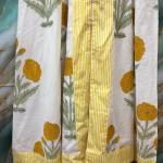 Yellow & White Floral Embroidered Long Dress for Women, Indian Printed Cotton Summer Maxi Dress