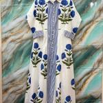 Hand Block Floral Printed Women Cotton Dress, Indian Handmade Cotton Long Dress