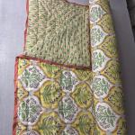 Handmade Cotton Block Print Quilt – Reversible Floral Jaipuri Blanket, Blue Border Bedding, Indian Cotton Quilt