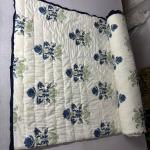 Handmade Cotton Block Print Quilt – Reversible Floral Jaipuri Blanket, Blue Border Bedding, Indian Cotton Quilt