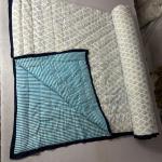 Handmade Cotton Block Print Quilt – Reversible Floral Jaipuri Blanket, Blue Border Bedding, Indian Cotton Quilt