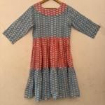 Boho Floral Print Midi Dress – Yellow & Blue Cotton A-Line Dress – Ethnic Casual Summer Wear – Hand Block Print – Comfortable Everyday Dress