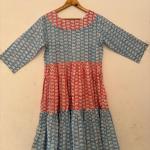Boho Floral Print Midi Dress – Yellow & Blue Cotton A-Line Dress – Ethnic Casual Summer Wear – Hand Block Print – Comfortable Everyday Dress