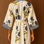 Block Print Cotton Kimono Robe, Floral Bridesmaid Dressing Gown, Summer Nightwear
